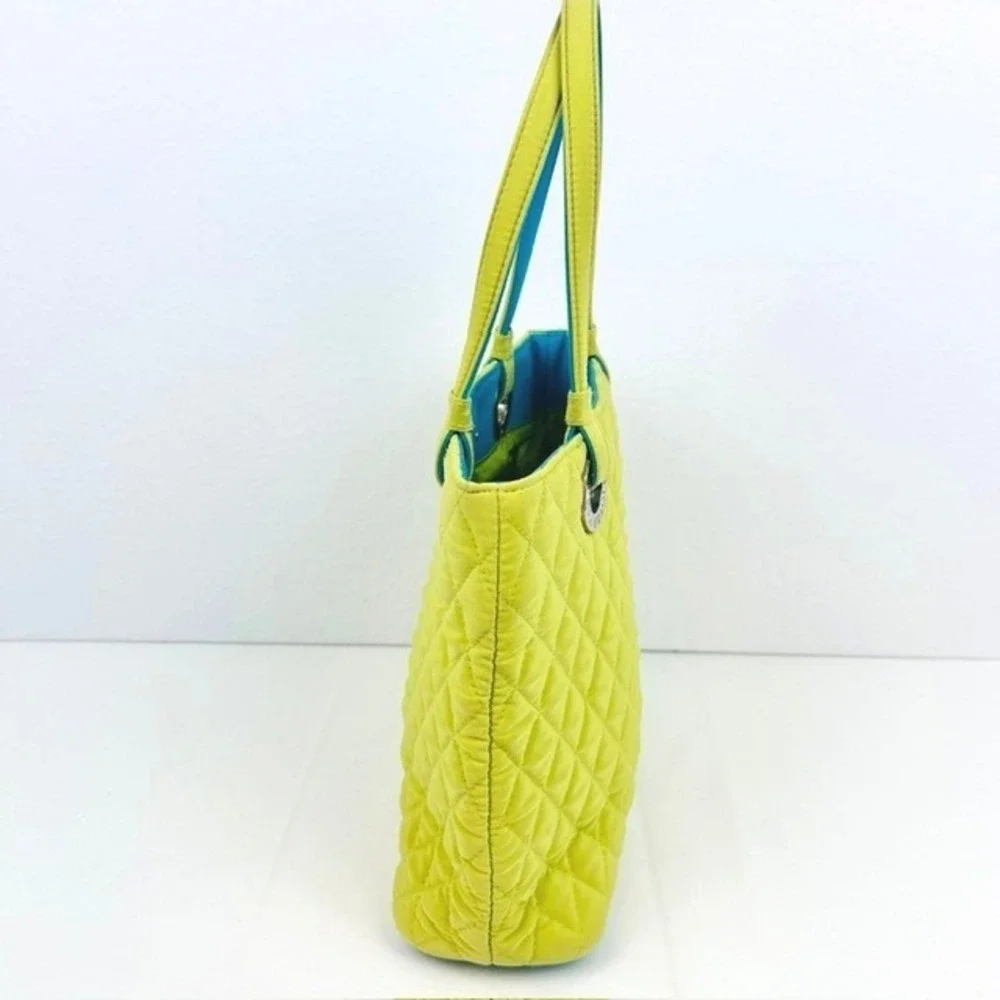 Vera Bradley Tote Bag Women Small Lime Green Blue Good Quilted Microfiber